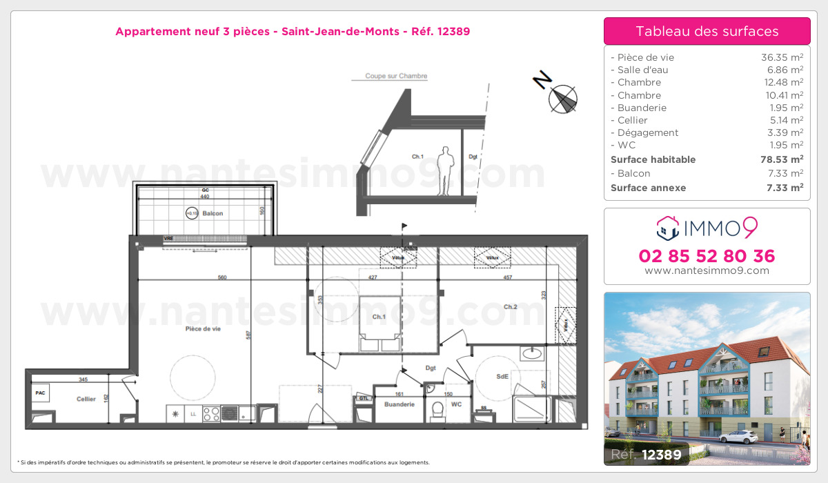 Plan et surfaces, Programme neuf Saint-Jean-de-Monts Référence n° 12389