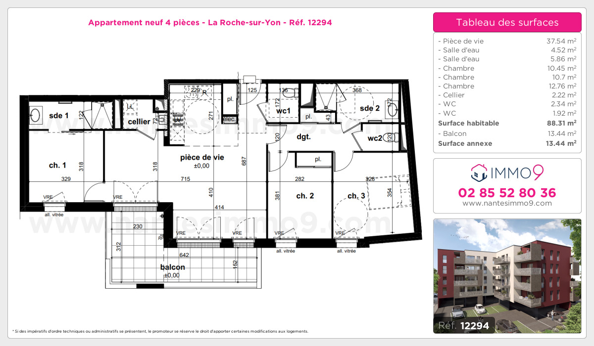 Plan et surfaces, Programme neuf Roche-sur-Yon Référence n° 12294