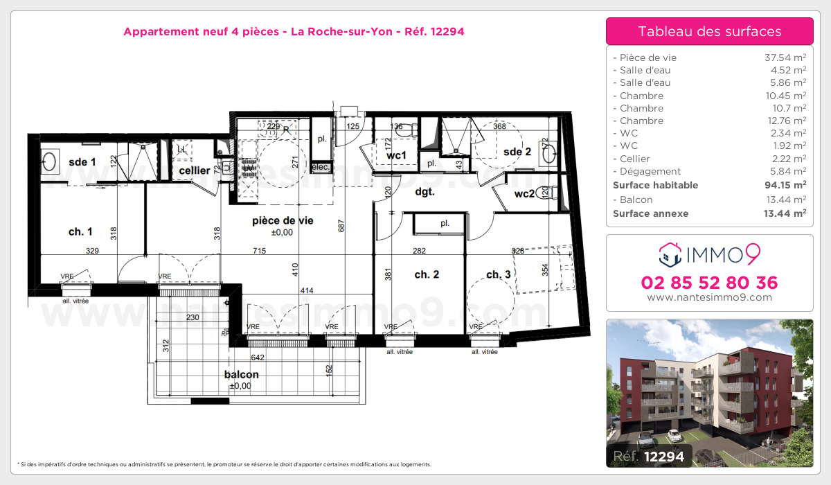 Plan et surfaces, Programme neuf Roche-sur-Yon Référence n° 12294