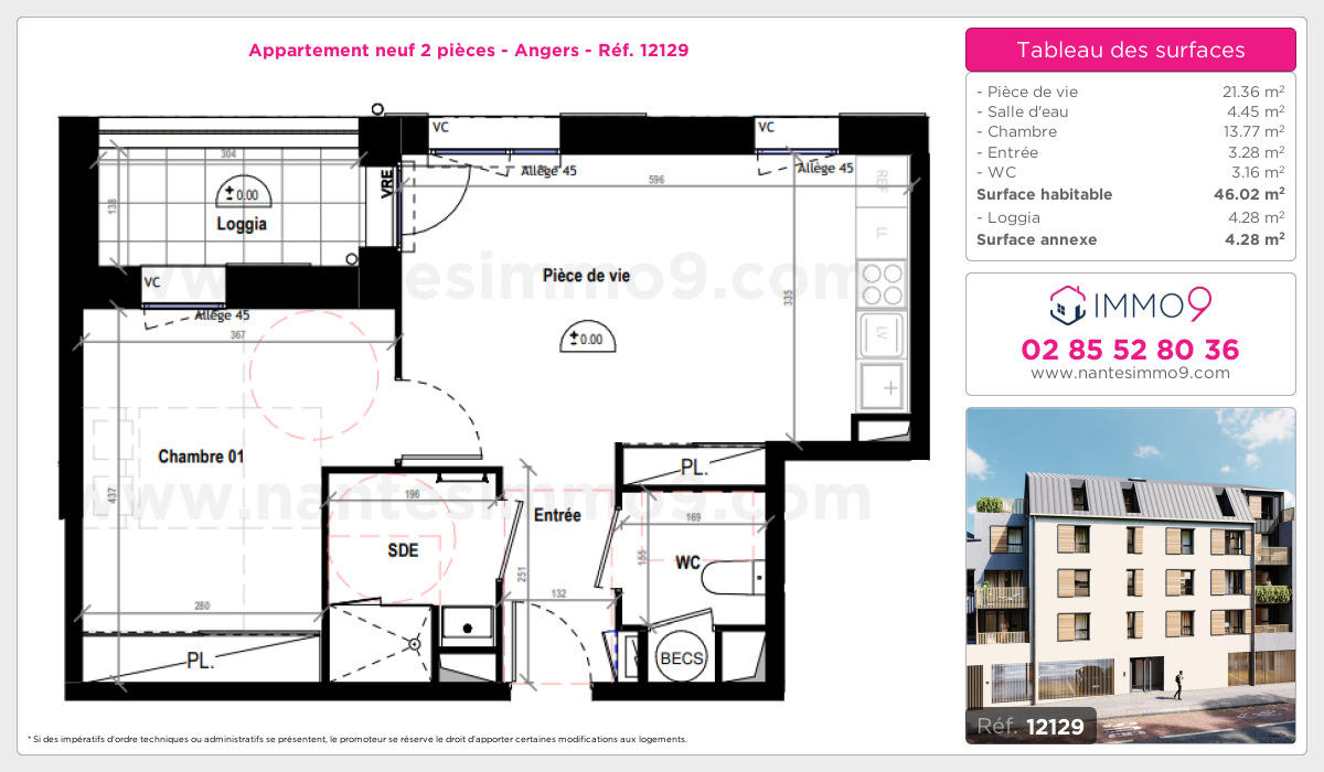 Plan et surfaces, Programme neuf Angers Référence n° 12129