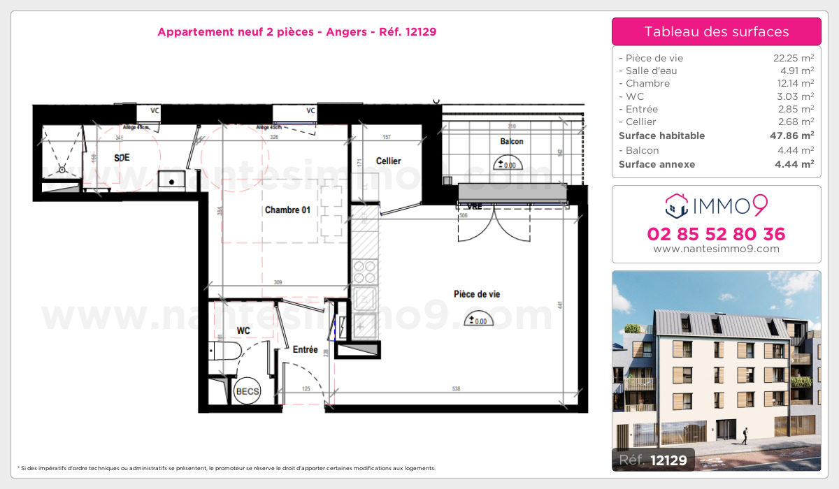 Plan et surfaces, Programme neuf Angers Référence n° 12129