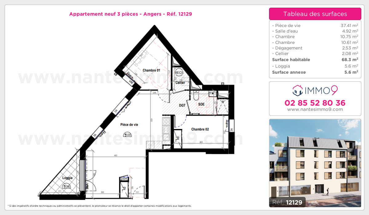 Plan et surfaces, Programme neuf Angers Référence n° 12129