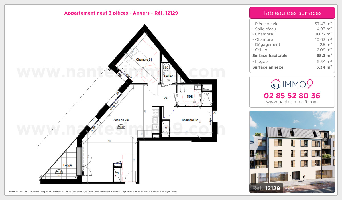 Plan et surfaces, Programme neuf Angers Référence n° 12129