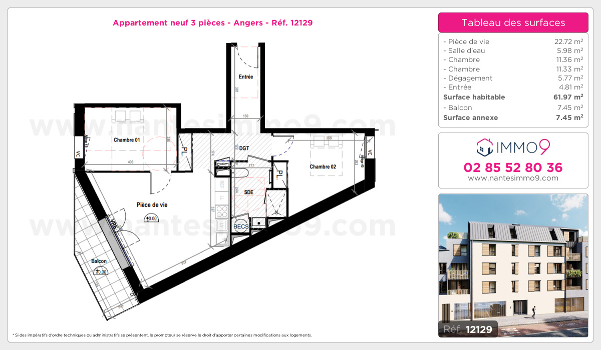 Plan et surfaces, Programme neuf Angers Référence n° 12129