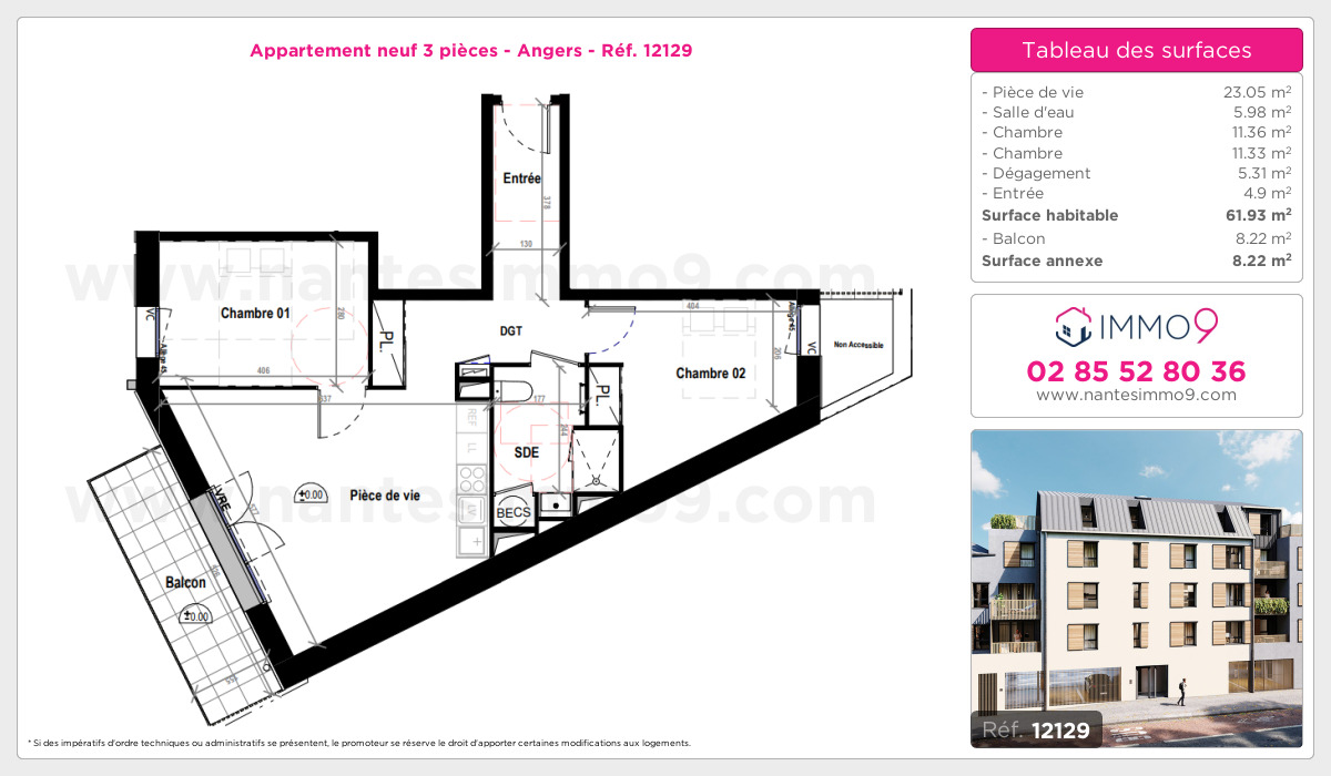 Plan et surfaces, Programme neuf Angers Référence n° 12129