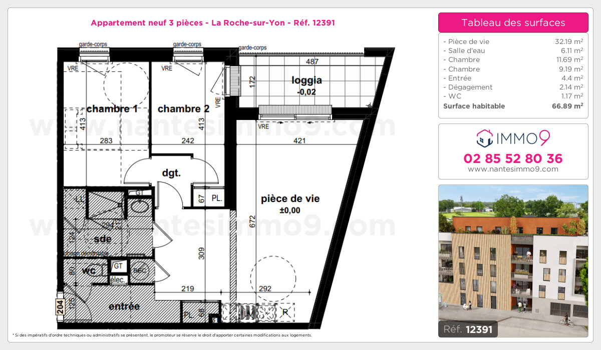 Plan et surfaces, Programme neuf Roche-sur-Yon Référence n° 12391