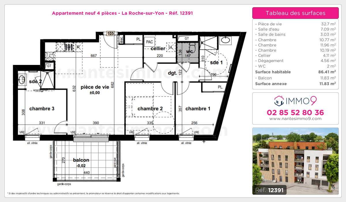 Plan et surfaces, Programme neuf Roche-sur-Yon Référence n° 12391