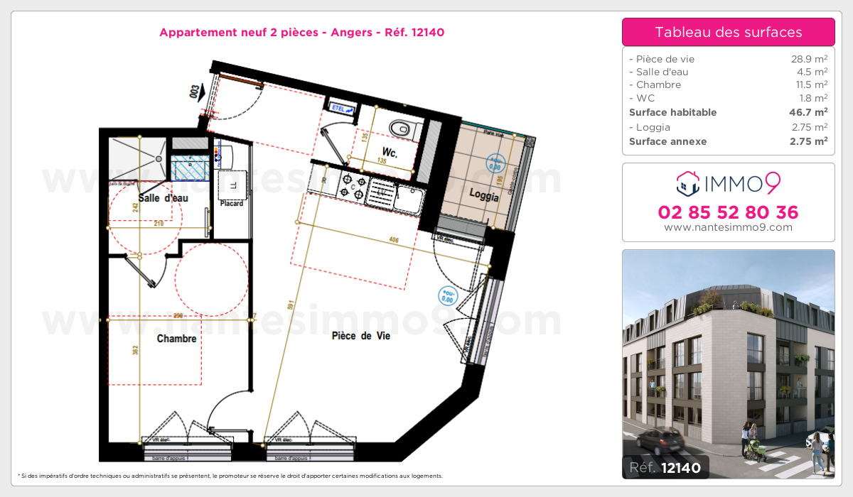 Plan et surfaces, Programme neuf Angers Référence n° 12140
