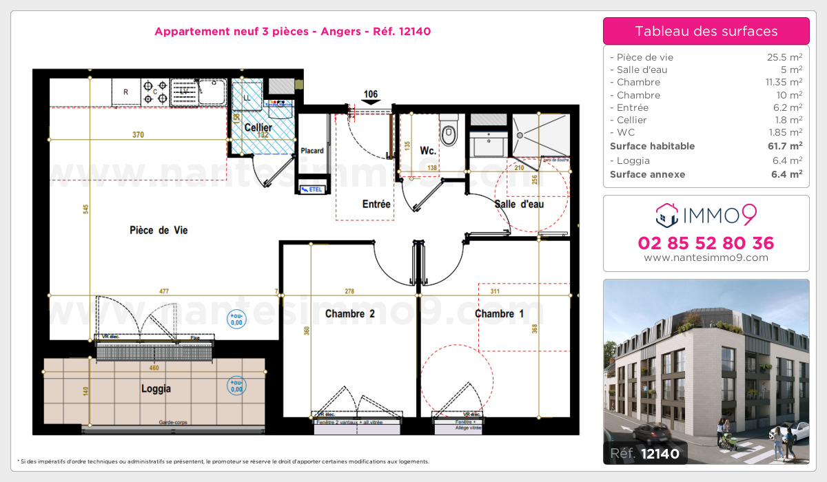 Plan et surfaces, Programme neuf Angers Référence n° 12140