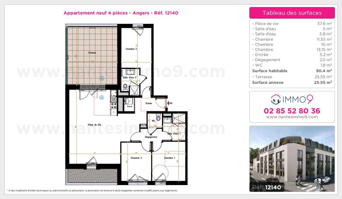 Plan et surfaces, Programme neuf Angers Référence n° 12140
