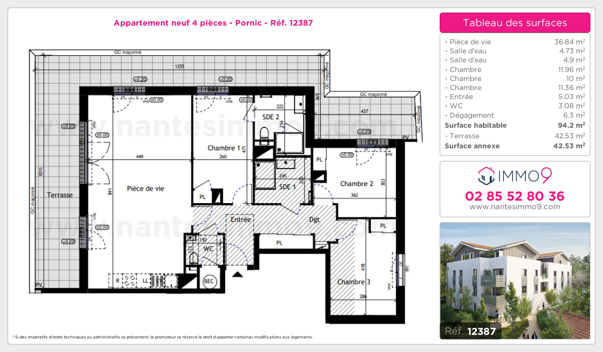 Plan et surfaces, Programme neuf Pornic Référence n° 12387