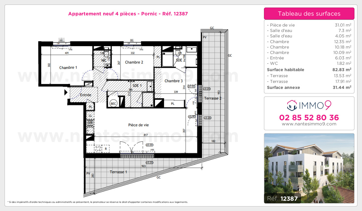 Plan et surfaces, Programme neuf Pornic Référence n° 12387