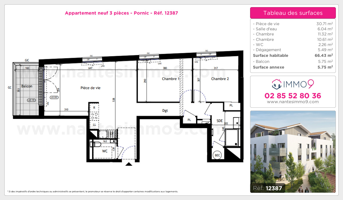 Plan et surfaces, Programme neuf Pornic Référence n° 12387
