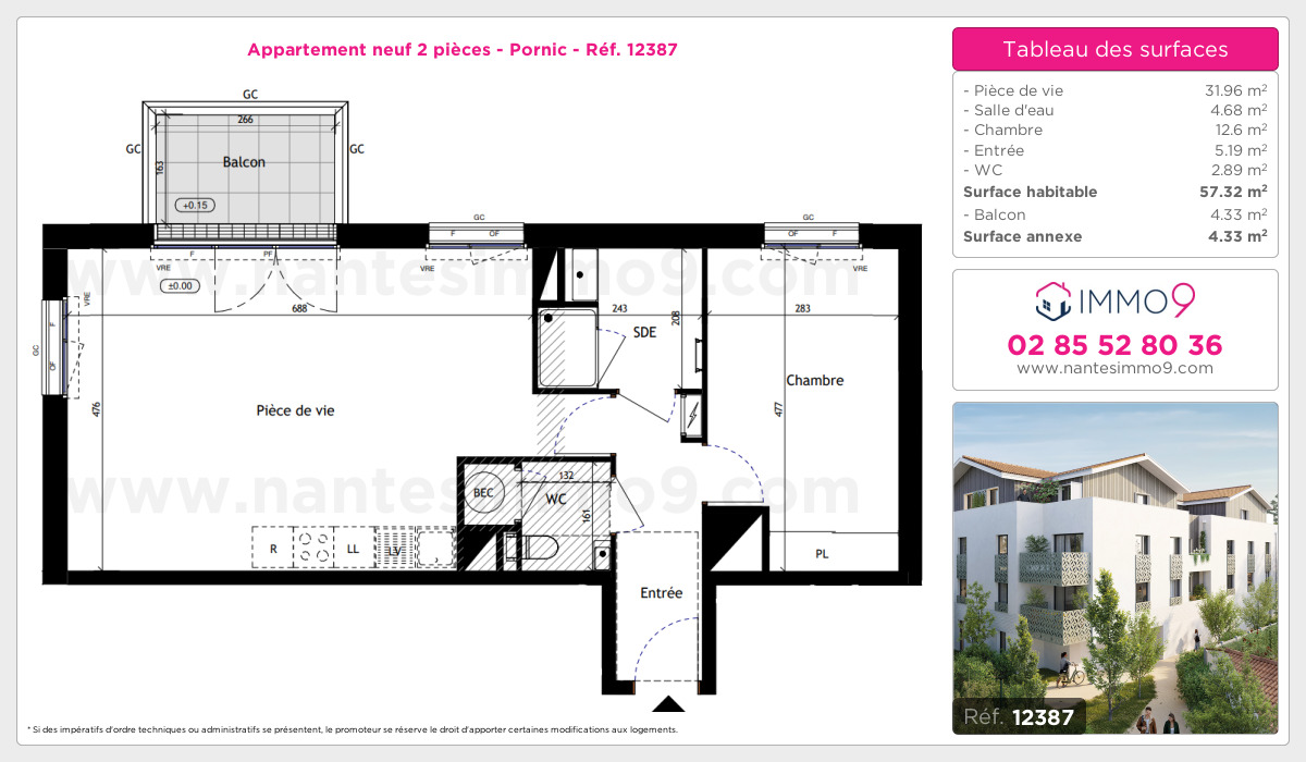 Plan et surfaces, Programme neuf Pornic Référence n° 12387