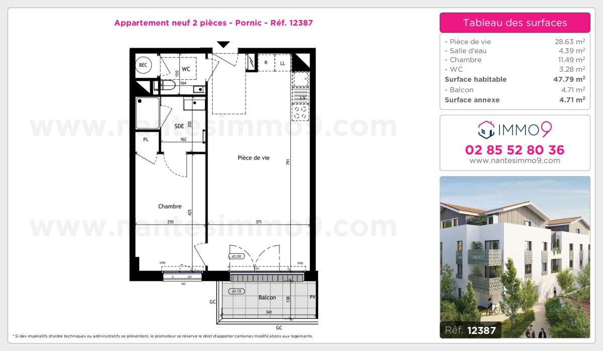 Plan et surfaces, Programme neuf Pornic Référence n° 12387