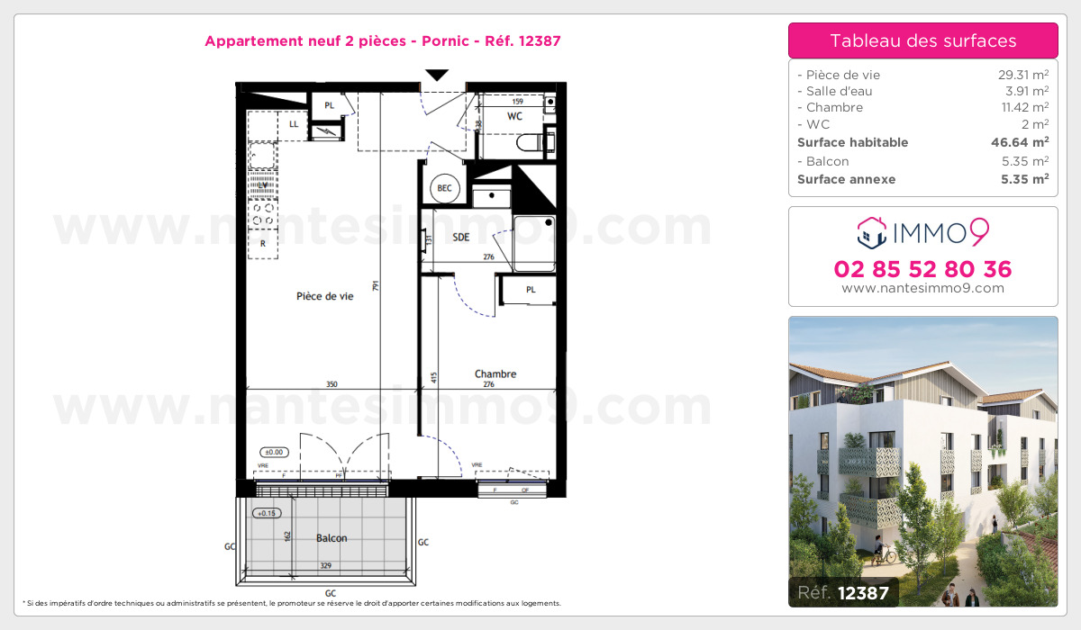 Plan et surfaces, Programme neuf Pornic Référence n° 12387