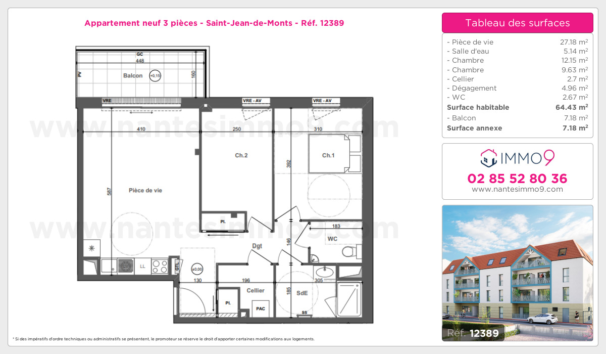 Plan et surfaces, Programme neuf Saint-Jean-de-Monts Référence n° 12389