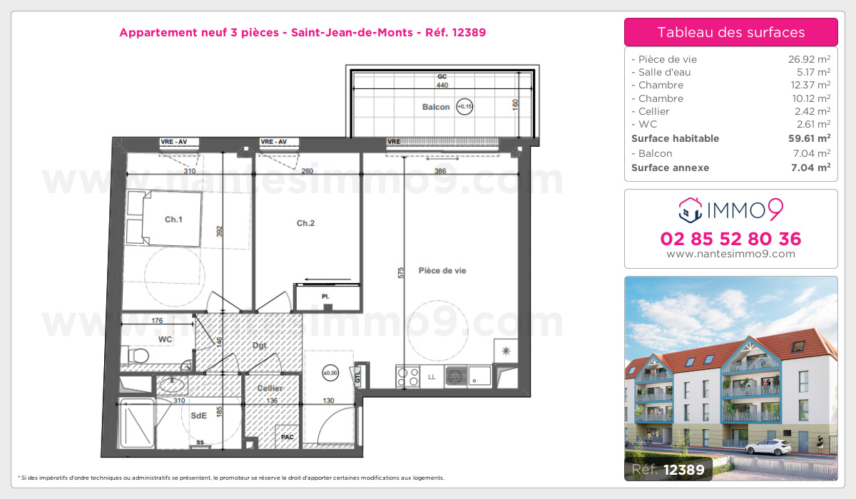 Plan et surfaces, Programme neuf Saint-Jean-de-Monts Référence n° 12389