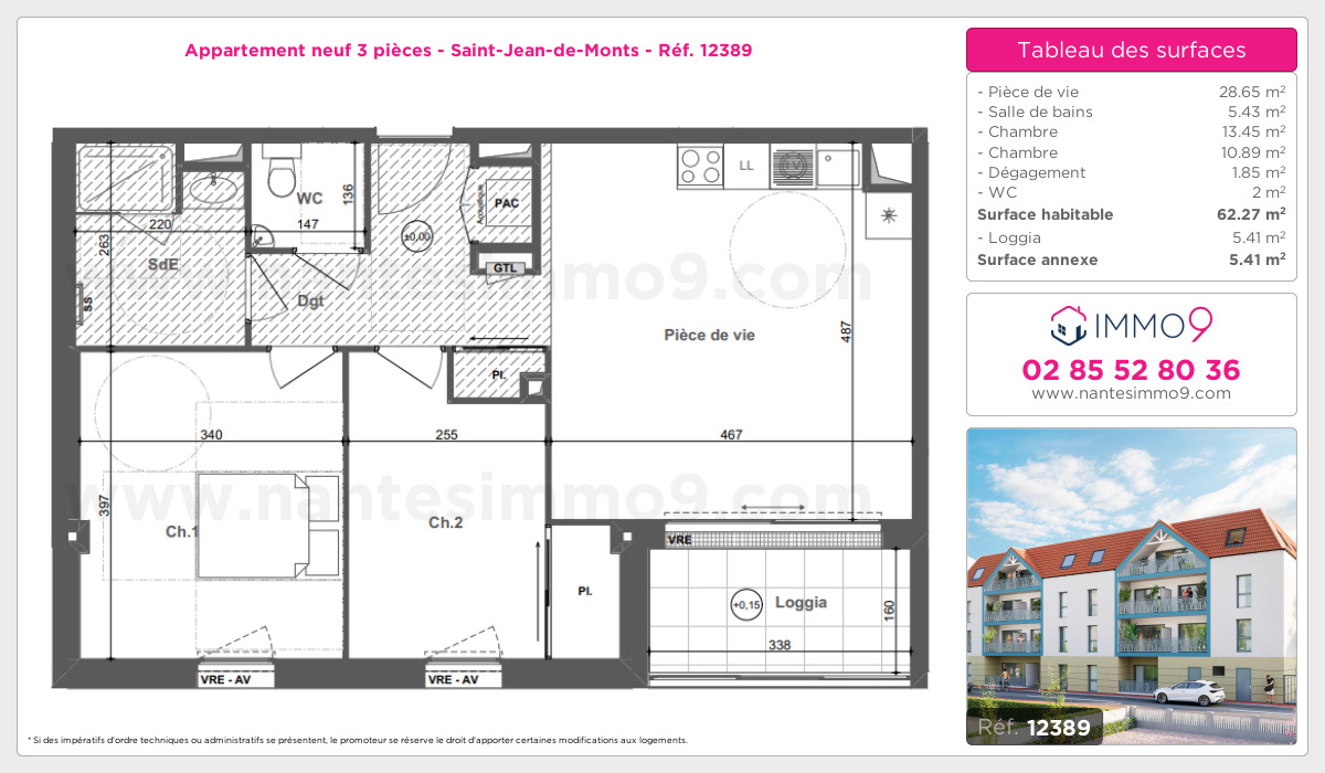 Plan et surfaces, Programme neuf Saint-Jean-de-Monts Référence n° 12389