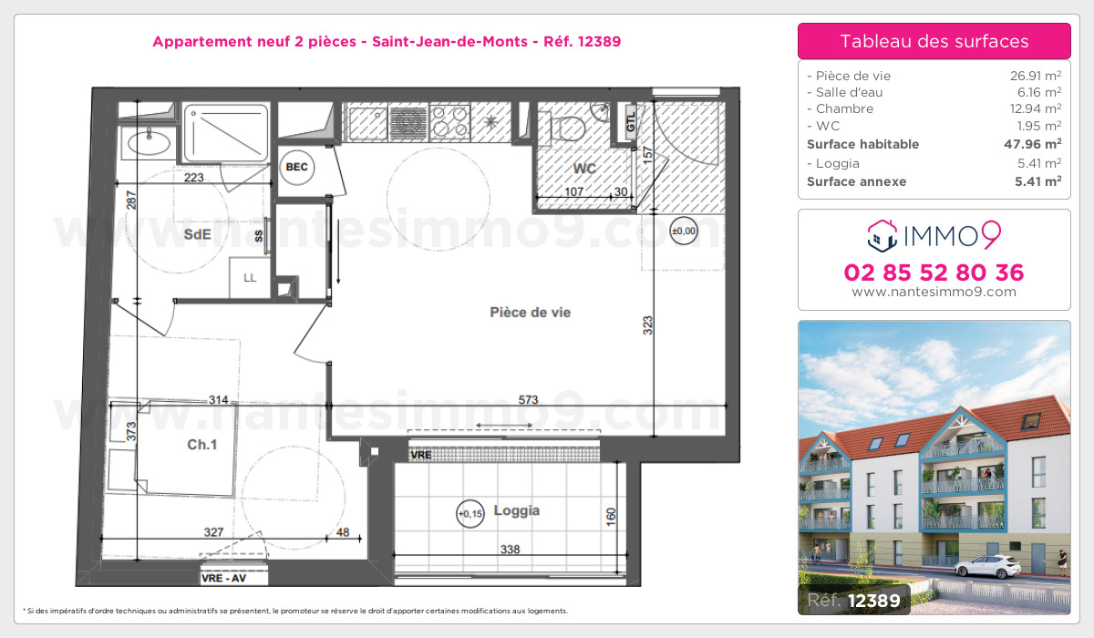 Plan et surfaces, Programme neuf Saint-Jean-de-Monts Référence n° 12389