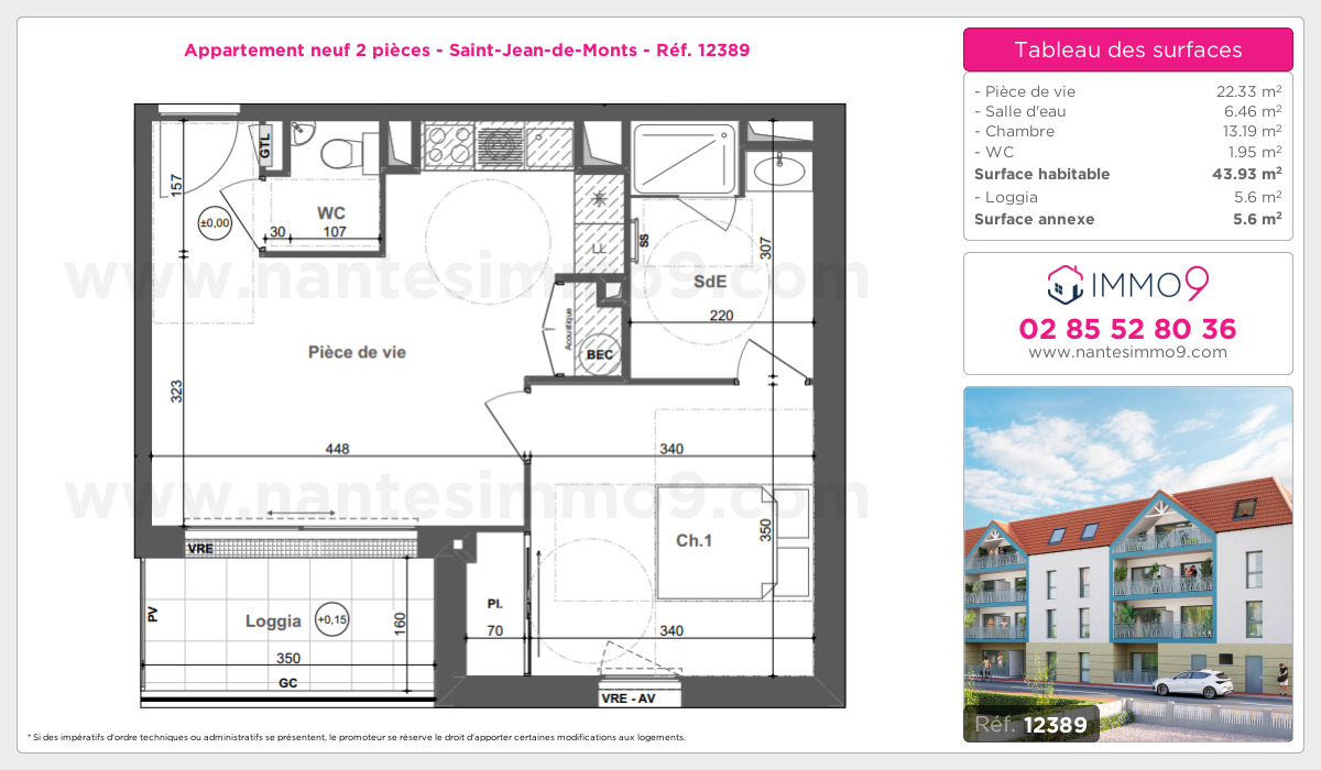 Plan et surfaces, Programme neuf Saint-Jean-de-Monts Référence n° 12389