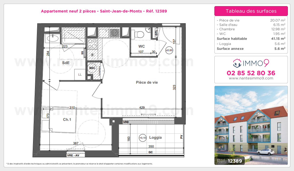 Plan et surfaces, Programme neuf Saint-Jean-de-Monts Référence n° 12389