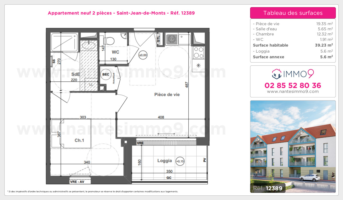 Plan et surfaces, Programme neuf Saint-Jean-de-Monts Référence n° 12389