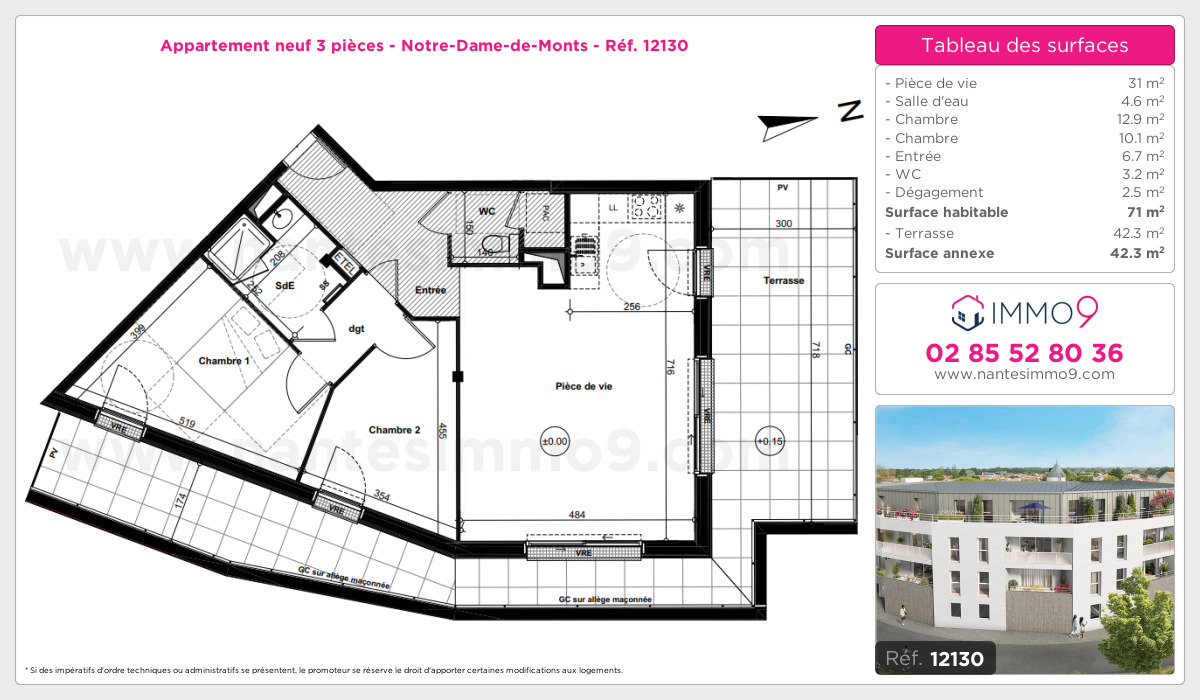 Plan et surfaces, Programme neuf Notre-Dame-de-Monts Référence n° 12130