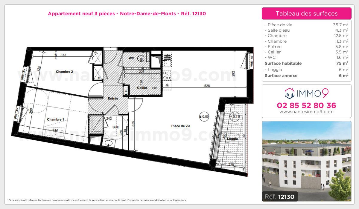 Plan et surfaces, Programme neuf Notre-Dame-de-Monts Référence n° 12130