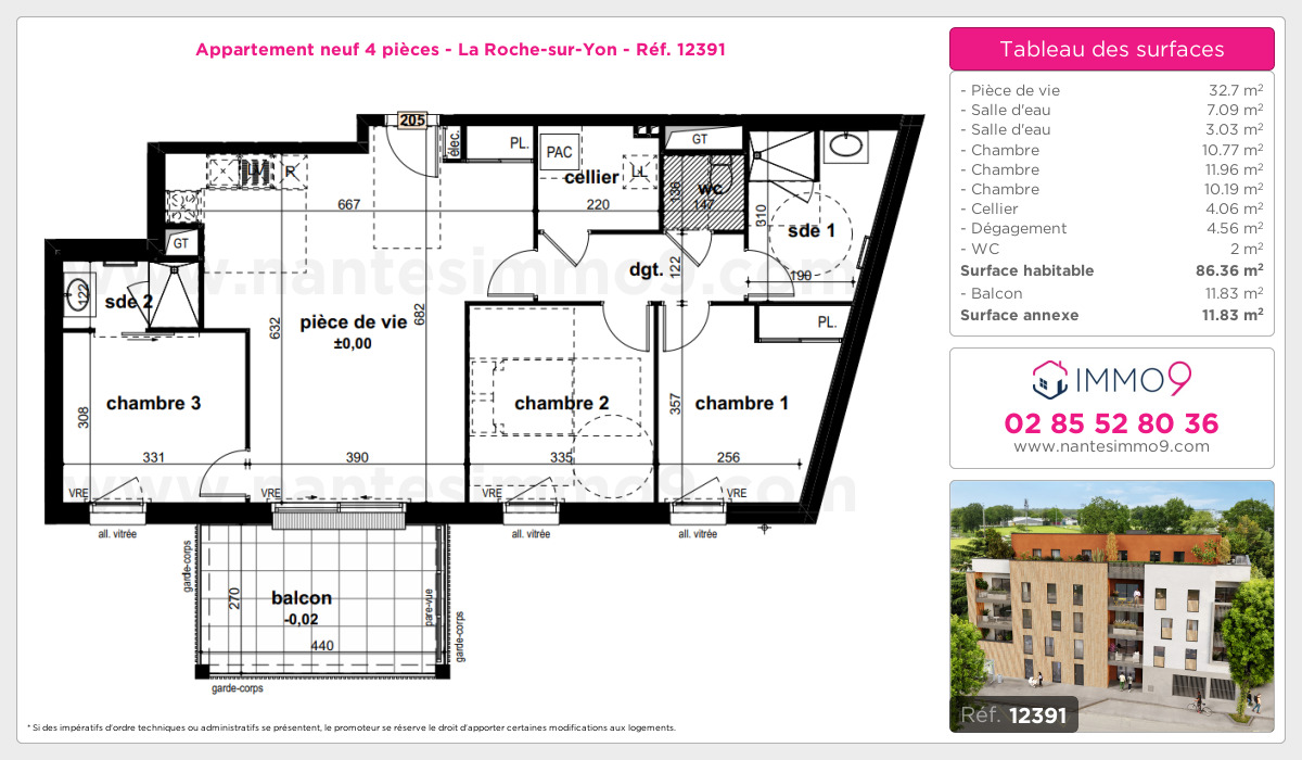Plan et surfaces, Programme neuf Roche-sur-Yon Référence n° 12391
