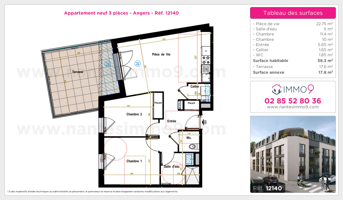 Plan et surfaces, Programme neuf Angers Référence n° 12140