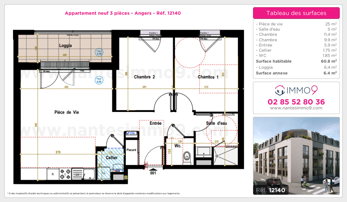 Plan et surfaces, Programme neuf Angers Référence n° 12140