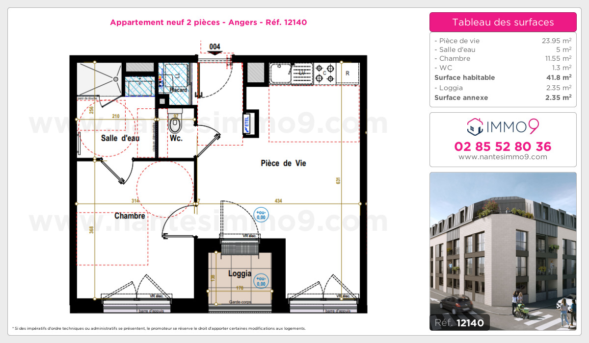 Plan et surfaces, Programme neuf Angers Référence n° 12140