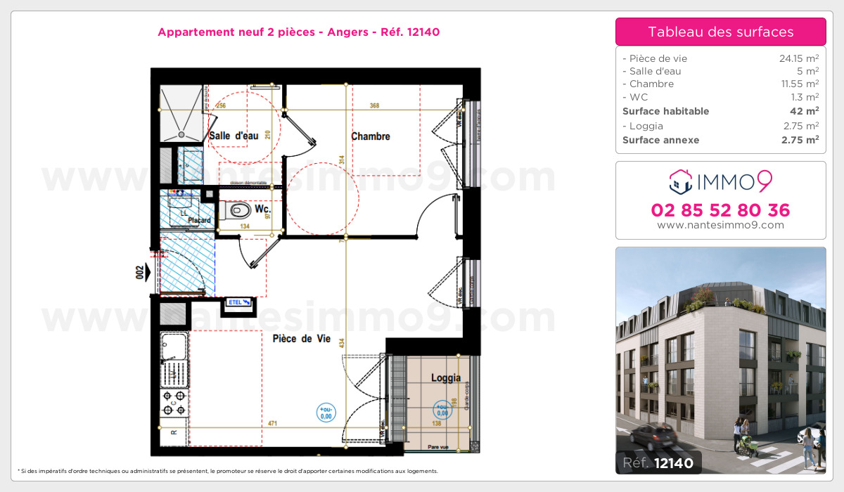 Plan et surfaces, Programme neuf Angers Référence n° 12140