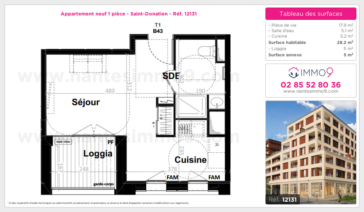 Plan et surfaces, Programme neuf Nantes : Saint-Donatien Référence n° 12131