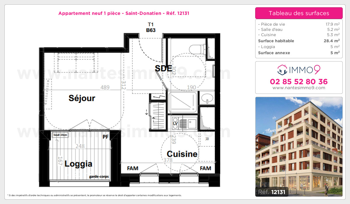 Plan et surfaces, Programme neuf Nantes : Saint-Donatien Référence n° 12131