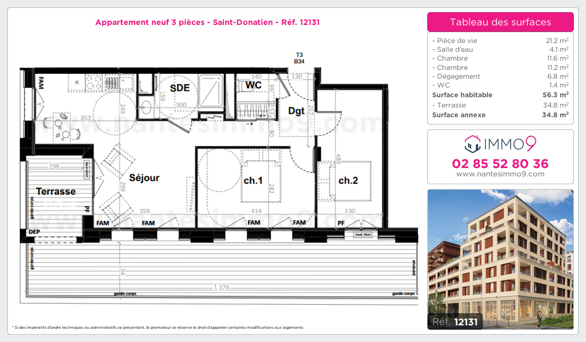 Plan et surfaces, Programme neuf Nantes : Saint-Donatien Référence n° 12131