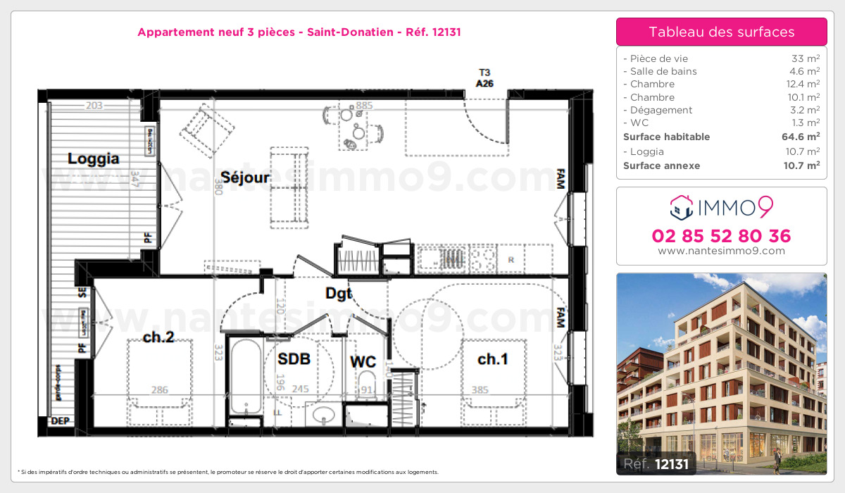 Plan et surfaces, Programme neuf Nantes : Saint-Donatien Référence n° 12131