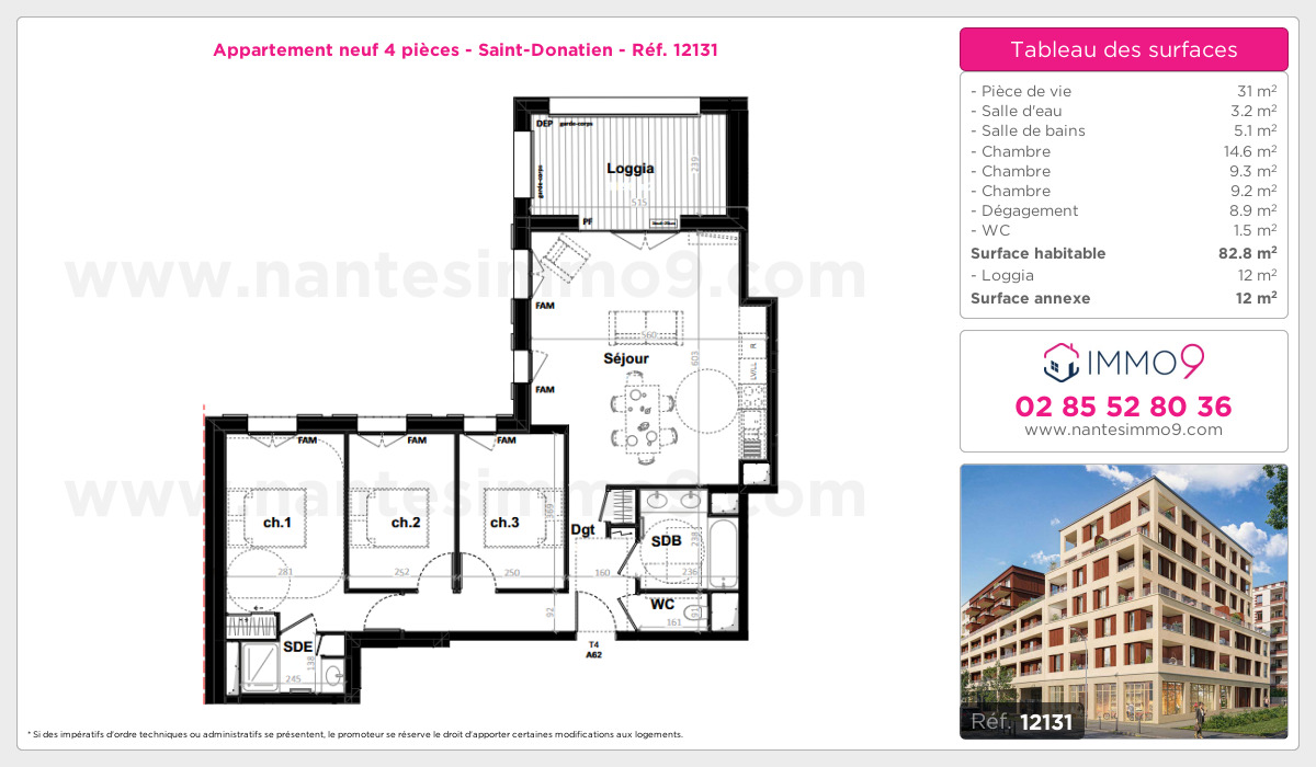 Plan et surfaces, Programme neuf Nantes : Saint-Donatien Référence n° 12131