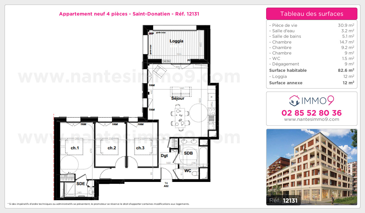 Plan et surfaces, Programme neuf Nantes : Saint-Donatien Référence n° 12131