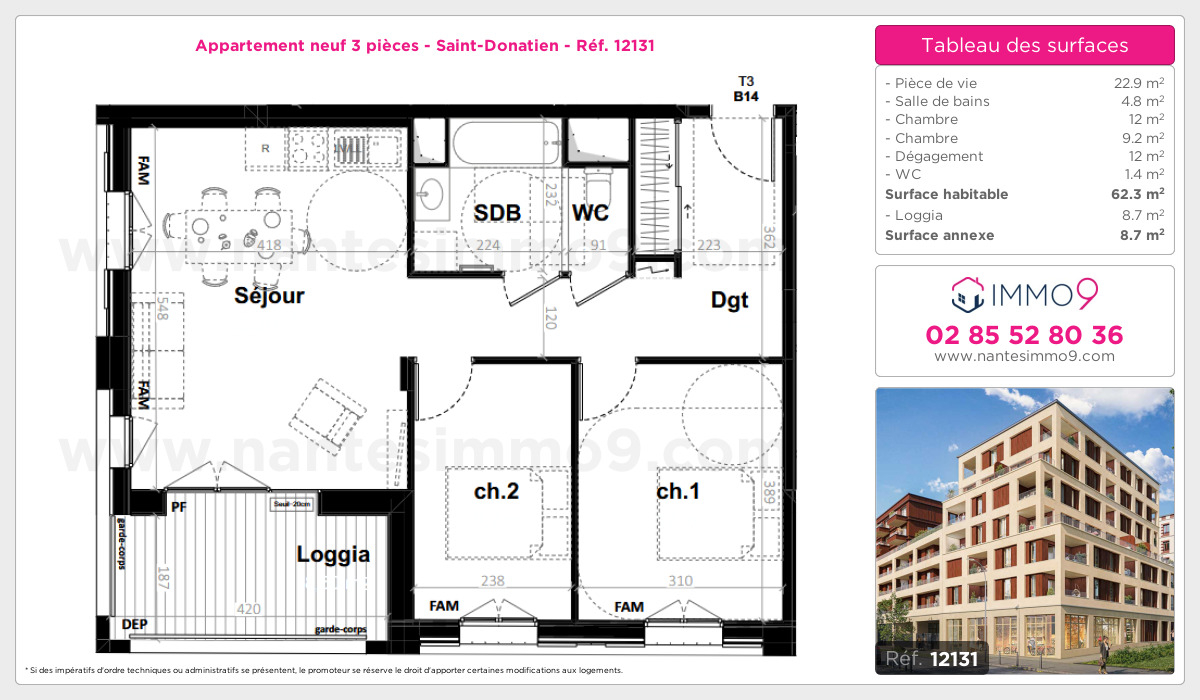 Plan et surfaces, Programme neuf Nantes : Saint-Donatien Référence n° 12131