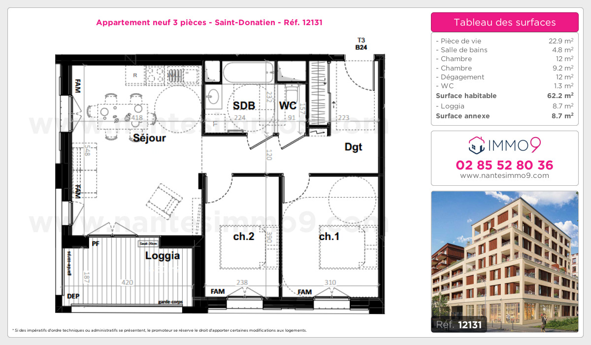 Plan et surfaces, Programme neuf Nantes : Saint-Donatien Référence n° 12131