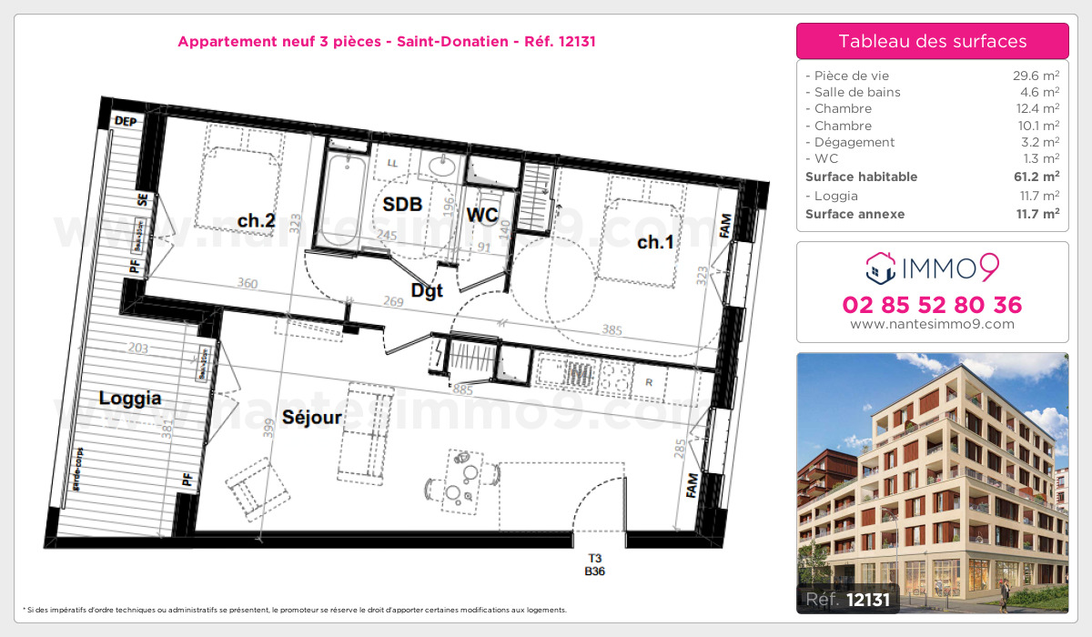Plan et surfaces, Programme neuf Nantes : Saint-Donatien Référence n° 12131
