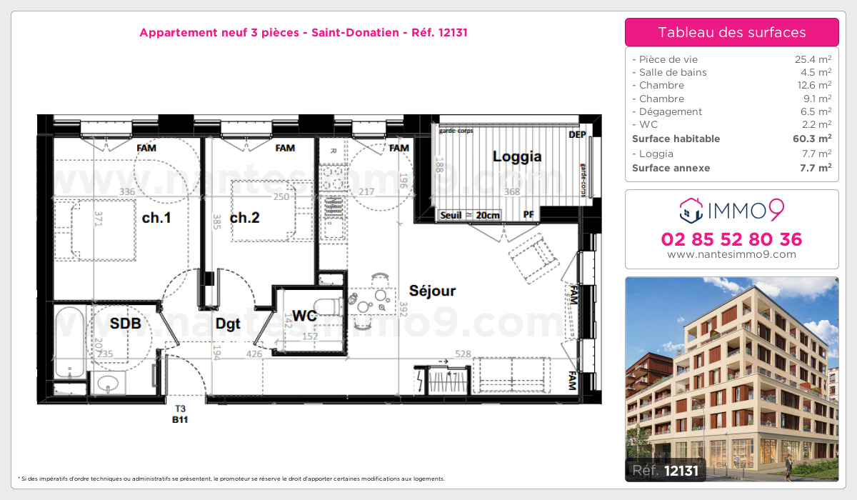 Plan et surfaces, Programme neuf Nantes : Saint-Donatien Référence n° 12131