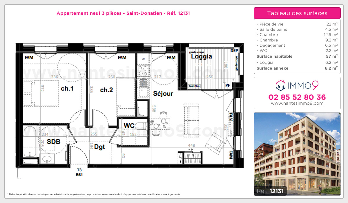 Plan et surfaces, Programme neuf Nantes : Saint-Donatien Référence n° 12131
