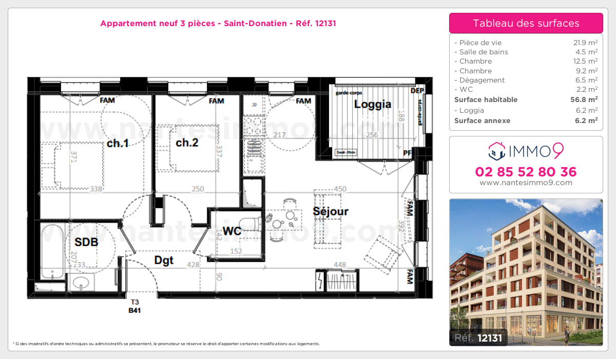 Plan et surfaces, Programme neuf Nantes : Saint-Donatien Référence n° 12131