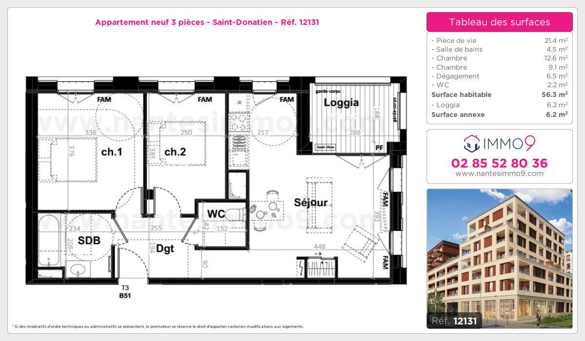 Plan et surfaces, Programme neuf Nantes : Saint-Donatien Référence n° 12131