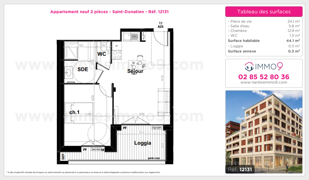 Plan et surfaces, Programme neuf Nantes : Saint-Donatien Référence n° 12131