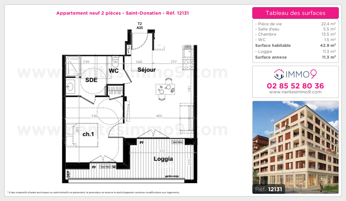 Plan et surfaces, Programme neuf Nantes : Saint-Donatien Référence n° 12131
