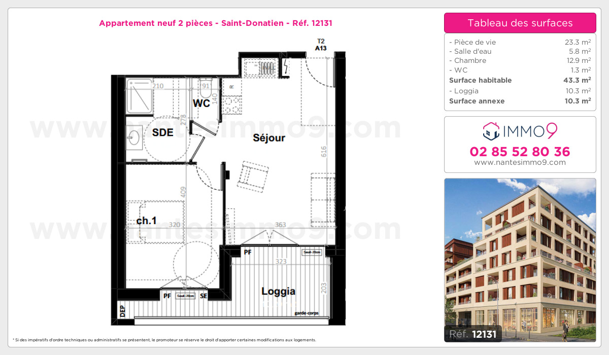 Plan et surfaces, Programme neuf Nantes : Saint-Donatien Référence n° 12131